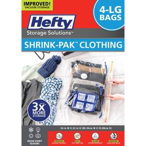 lot 2423 image: Hefty Shrink-Pak - 4 Large Vacuum Storage Bags for Clothes, Pillows, Towels, or Blankets - Space Saver Vacuum Sealer Bags Ideal Under Bed Storage Solutions