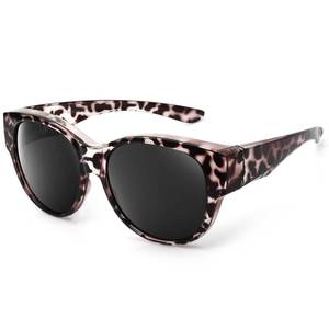 lot 2428 image: Leoidou Polarized Sunglasses Fit Over Glasses Over Glasses Trendy Round Cat Eye Wrap-around Sunglasses (Grey leopard, Black)