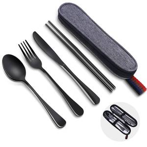 lot 2429 image: Reusable Travel Utensils Set with Case, Premium Stainless Steel Flatware, Portable Silverware for Lunch, Camping, Picnic, Travel Fork and Spoon Set, To Go Utensils, Dishwasher Safe