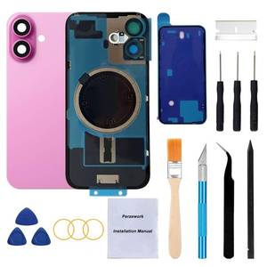 lot 2434 image: Perzework Rear Back Glass Replacement for iPhone 16 6.1-inches  Pre-Installed Plate and Camera Frame and lens  Reparing Tool Kit (Pink)