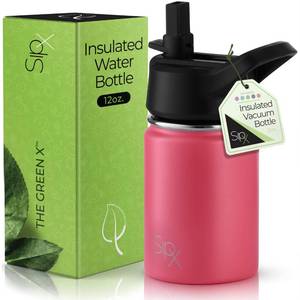 lot 2441 image: SIPX 12 oz Insulated Water Bottle with Straw Lid �� Leakproof Stainless Steel, BPA-Free, Easy to Carry �� Perfect for School, Camp, Sports & Travel �� Red