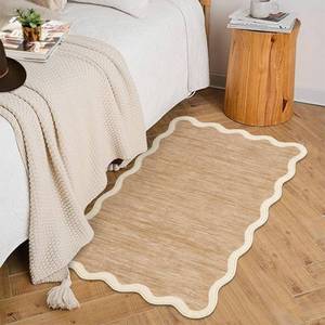 lot 2449 image: GarveeHome Scalloped Washable Rug, 2x3 Kitchen Rugs for Entryway Bathroom, Soft Door Mat Indoor Entrance Ultra-Thin, Small Non-Slip Throw Carpet for Bedroom Entry Laundry, Light Brown