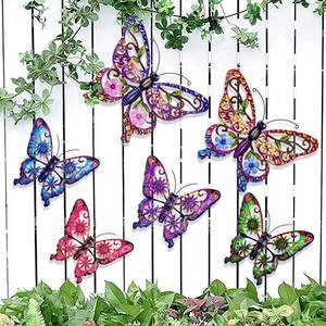 lot 2452 image: SUNREEK 6Pcs Metal Butterfly Wall Decor, 14Inch9Inch Outdoor Butterfly Wall Art for Fence Garden Yard Room Patio Balcony Decorations