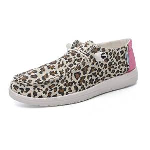 lot 2460 image: Betrue Lightweight Boat Shoes for Women, Womens Casual Loafers, Womens Slip On Deck Shoes, Breathable Canvas Sneakers for Women��BE2207-white leopard-39��