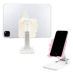 lot 2461 image: Beiskll Fathers Day 2 Pack White&Pink Thumbs Up Foldable Cell Phone Stand Holder for Desk,Adjustable Silicone Anti-Slip Compatible with All Mobile Phones,Cool Gadgets Fun Desktop Accessory