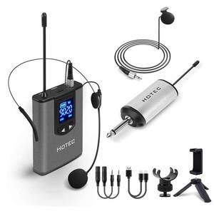 lot 2466 image: HOTEC UHF Wireless Headset MicrophoneLavalier Lapel Mic with Bodypack Transmitter and Mini Rechargeable Receiver 14 Output for Vlogging or Speech