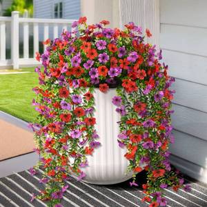 lot 2475 image: Hommyea Artificial Hanging Flowers for Outdoors, 2 Pcs Fake Hanging Plant Spring Summer Decor, UV Resistant No Fade Faux Silk Daisy Flower for Planter Front Door Porch Patio Yard Garden(Red Purple)