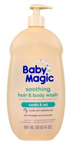 lot 2478 image: Baby Magic Soothing Hair & Body Wash, Vanilla & Oat, Soothes and Cleanses, Specially Formulated for Babys Delicate Skin, Tear Free, Hypoallergenic, Dermatologist Recommended, 30 Fl Oz