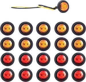 lot 2485 image: Ulycon 20pcs 34 Inch LED Marker Lights - 3rd Gen Round Mini AmberRed Clearance Lights for Truck, Trailer, RV, Bus, Van, Boat, IP68 Waterproof, 12V DC