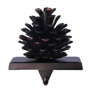 lot 3548 image: Hxezoc Pine Cone Christmas Stocking Holder, 3D Brown Metal Mantel Stocking Hanger for Christmas Fireplace Mantel Decorations Christmas Holiday Supplies