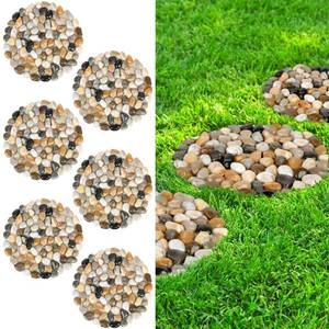 lot 3572 image: River Rock Stepping Stones Outdoor for Garden Walkway, 10 inch Diameter 6 Pcs Round Shape Paver Step Stones Polished Pebble River Stone Mat for Yard Lawn Patio Pathway Walk Way - Multi-Color