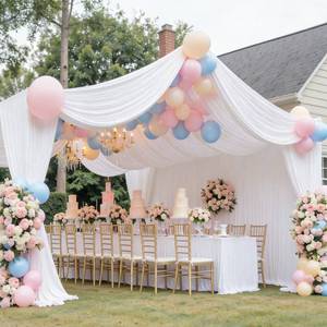 lot 3579 image: Htper 4 Panels 5x30ft White Ceiling Drapes for Wedding, Wrinkle Free Thick Polyester 30ft Long Canopy Tent Ceiling Curtains Draping Arch Drapery for Birthday Party Event Venue Decoration