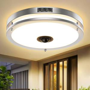 lot 3588 image: OYKYOHEI 24W LED Motion Sensor Outdoor Ceiling Light, 12IN 2700K3000K3500K4000K5000K Adjustable Ceiling Lights, Dusk to Dawn Flush Mount LED Ceiling Light Fixture for Porch, Garage, Nickel