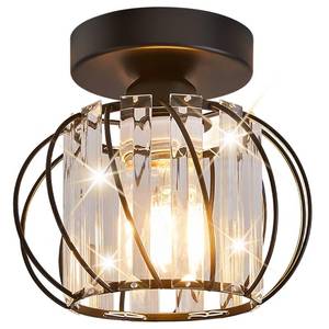 lot 3591 image: Vechoicy Semi Flush Mount Crystal Ceiling Light, Metal Cage Hallway Ceiling Lamps, Farmhouse Ceiling Light Fixture, Industrial Crystal Chandelier for Corridor Bathroom Kitchen (1, Black, 7.5 Inch)