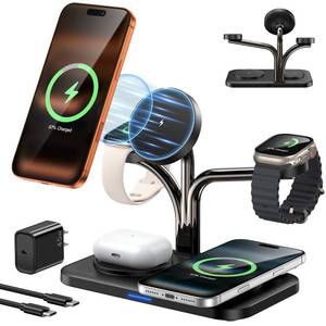 lot 3598 image: 45W 5 in 1 Magnetic Charging Station for Apple Multiple Devices, Dual Phone & Apple Watch Charger Stand, Fast Wireless Charger for MagSafe Charger for iPhone 17-12 Series, for Apple Watch & AirPods
