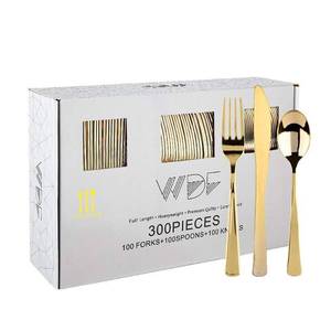 lot 3604 image: WDF300 Pieces Gold Plastic Silverware - Heavy Duty Disposable Cutlery Set Plastic Gold Silverware Set Includes 100 Forks, 100 Spoons, 100 Knives for PartyBaby ShowerWeddingBirthday
