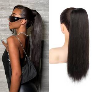 lot 4299 image: SEIKEA Ponytail Extensions Drawstring Long Straight Fake Pony Tail Natural Soft Clip in Hair Extension Synthetic Heat Resistant Hairpiece 20 Inch Black Brown