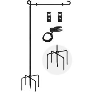 lot 4333 image: Garden Flag Stand with 5 Prong Base,Stable Design Garden Flag Holder for Outside,Waterproof Coated Yard Flags Pole Holder with Clip and Stopper for Outside House,Lawn,Yard Decorations