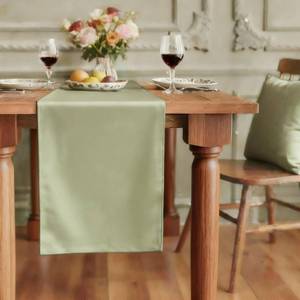 lot 4337 image: FOLINS&HOME Sage Green Table Runner 48 Inches Long - Decorative Waterproof Runner Table Cloth, Washable & Reusable Table Runners for Dining, Wedding, Party, Kitchen & Everyday Decor, 12x48 Inch
