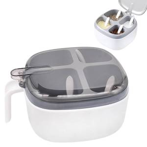 lot 4345 image: inheming Seasoning Box with Lid and Spoon, 4 Compartment Spice Pots with Handle, Home Kitchen Condiment Jars for Sugar Salt Pepper