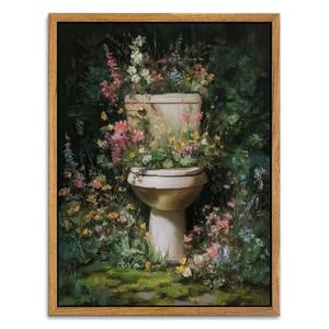 lot 4350 image: AtterrirArt Framed Funny Bathroom Wall Art, 12  16inch, Vintage Toilet Bowl Wall Decor, Moody Wildflowers Botanical Print, Dark Green Flower Canvas Wall art For Restroom, Bedroom, Ready to Hang