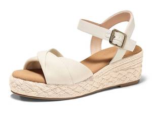 lot 5544 image: Coutgo Womens Platform Wedge Heels Sandals Espadrilles Open Toe Ankle Strap Twist Canvas Summer Beach Shoes, Beige, size 6