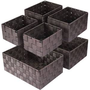 lot 5555 image: Woven Storage Baskets, Storage Bins, Cube Basket Container Baskets Storage Boxes Organizers for ClothesShelvesCloset, Set of 6 (Brown)