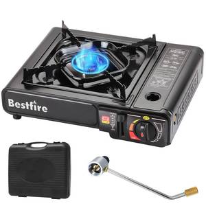 lot 5562 image: BESTFIRE Portable Dual Fuel Camping Stove - 10,000 BTU Butane and Propane Stove with Adapter & Case - Single Burner Gas Stove for Outdoor Cooking, Tailgating & Emergency case missing a latch