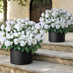 lot 5578 image: Juxdp 2 Set of Artificial Rose Topiary Trees - Faux Silk Flower Potted Plant, UV Resistant Fake Outdoor Rose Bush for Front Door, Farmhouse, Porch, Garden Decor (White)