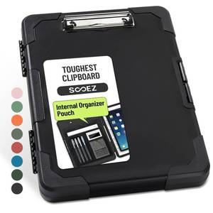lot 5579 image: Sooez Toughest Clipboard with Storage, Internal Pen Pouch Included, Letter A4 Size, Shockproof Heavy Duty Plastic Clip Boards 8.5x11, High Capacity Clipboards Box Case for Contractor Trucker Driver