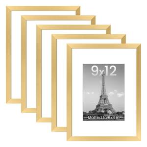 lot 5580 image: upsimples 9x12 Picture Frame Set of 5, Display Pictures 6x8 with Mat or 9 x 12 Without, Wall Gallery Photo Frames, Gold