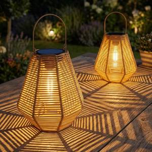 lot 5584 image: Solar Lanterns, 2 Pack Rattan Hanging Lights Solar Lanterns Outdoor Waterproof Outside Solar Lamp for Garden Patio Yard Porch Pathway Table Decor Decorative Birthday Gifts for Mom Grandma