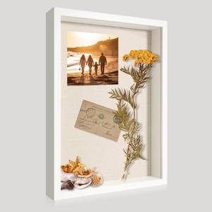 lot 5593 image: CCDCC 12x16 Large Shadow Box Picture Frame Display Case with Soft Linen Back, White Wooden Memory Shadow Box Frame with Tempered Glass Cover for Wall Display