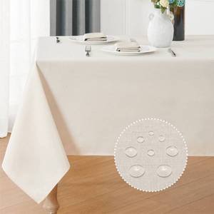 lot 6267 image: Veblandy Rectangle Tablecloth 52x70 inch Linen Textured Waterproof Table Cloth Stain and Wrinkle Resistant Washable, Decorative Fabric Table Cover for Outdoor and Indoor Use, Ivory