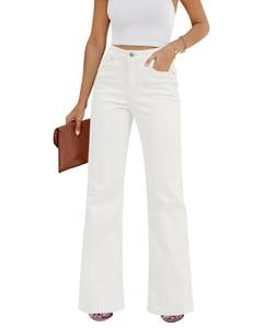 lot 6269 image: GRAPENT Western Bootcut Bell Bottom Stretchy High Waisted Off White Petite Womens Size 0-2 Jeans