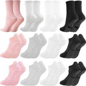 lot 6270 image: Viwnrxta 12 Pairs Pilates Socks with Grip for Women,Yoga Barre Crew Sticky Non Slip Socks for Hospital,Barefoot,Gym (style A-BlackWhitegreyPink)