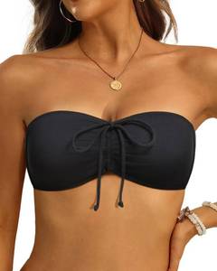 lot 6275 image: Tempt Me Women Black Bandeau Bikini Top Strapless Swim Tops Tube Halter Swimsuit Top Only L