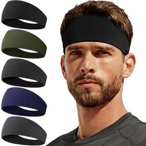 lot 6279 image: CYPERROCK 5 Pack Sweat Band, Running Sports Headbands Moisture Wicking Workout Headband for MenWomen BlackGreenHeather GrayDark BlueDark Gray