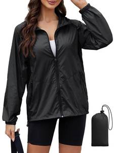lot 6288 image: PITINAN Ladies Rain Jacket Waterproof Light Raincoat Women Windbreaker Jacket With Hood Lightweight Waterproof Rain Shell For Outdoor Hiking Black M