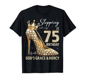 lot 6294 image: Stepping Into My 75th Birthday With Gods Grace & Mercy T-Shirt size M color orange port and company