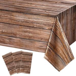 lot 6309 image: Tatuo 3 Packs Natural Wood Grain Tablecloths Rustic Plastic Table Covers for Rectangle Table, Vintage Farmhouse Style Tablecloth Decorations for Western Barn Themed Birthday, 54 x 108 Inch (Brown)