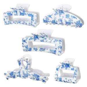 lot 6320 image: Zeyune 5 Pcs Blue Floral Hair Claw Clip Large Something Blue Before I Do Decorations Aesthetic Assorted Square Big Open Shape Hair Clip for Women Wedding Baby Shower Bridal Shower Bachelorette Party