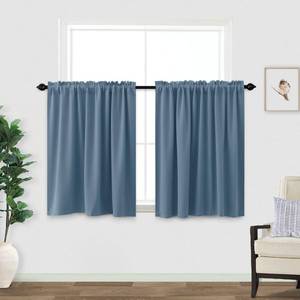 lot 6339 image: KOUFALL Blue Kitchen Window Curtains Over Sink,Small Blackout Short Rustic Farmhouse Dining Room Curtains 36 Inch Length,Gray Stone Blue