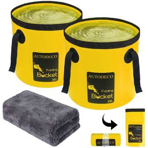 lot 6342 image: AUTODECO 2 Pack Collapsible Bucket 5 Gallon Container Folding Water Bucket Portable Wash Basin for Outdoor Travelling Camping Fishing Gardening Car Washing Yellow 20L
