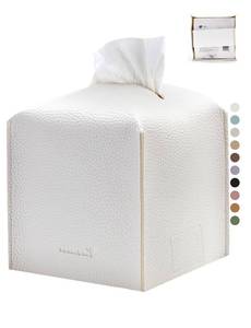 lot 6347 image: PENGLONG Tissue Box Cover 5X5X5 PU Leather Tissue Holder Square Tissue Cube Box Organizer for Bathroom Vanity Countertop, Car, Night Stands, Office, Home, Kitchen (1Pack, White)