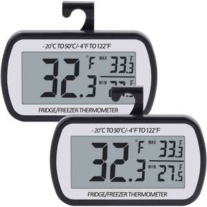 lot 6357 image: AEVETE Refrigerator Thermometer Digital Fridge Freezer Thermometer with Magnetic Back Large LCD, No Frills Easy to Read (Black-2 Pack)
