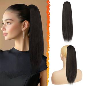 lot 6368 image: BARSDAR Dark Brown Ponytail Extension - 16 Inch Short Straight Drawstring Ponytail Hair Extensions for Women, Soft Synthetic Clip in Pony Tails Hairpieces Fake Ponytail Daily - Dark Brown
