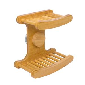 lot 6385 image: Suction Cup Soap Dish for Shower��Bamboo Soap Dish Holder for Shower, Suction Cup NO-Drilling, Self Draining for Bathroom��Natural Bamboo Color (Single-Layer soap Rack, Rectangular)