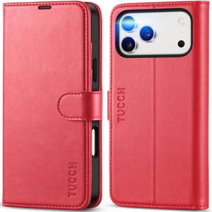lot 6396 image: TUCCH Wallet Case for iPhone 17 Pro Max (6.9-Inch) 2025, RFID Blocking 4 Card Slots  Kickstand  Magnetic Closure  PU Leather  Shockproof TPU Shell  Protective Flip Folio Cover  Red