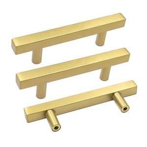 lot 6397 image: Goldenwarm 10 Pack Gold Cabinet Handles 3(76mm) Brushed Brass Cabinet Pulls T Bar Drawer Pulls for Kitchen Cupboard & Drawer Hardware